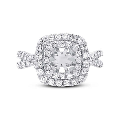14k White Gold Diamond Semi-mount Ring for 5.5x5.5mm Center - 1.20ct