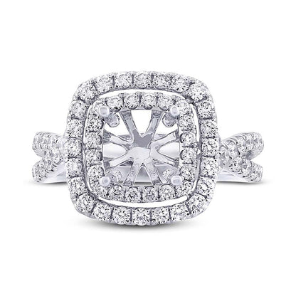 14k White Gold Diamond Semi-mount Ring 6.5x6.5mm Center - 1.24ct