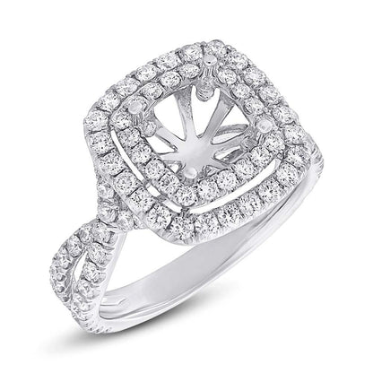 14k White Gold Diamond Semi-mount Ring 6.5x6.5mm Center - 1.24ct