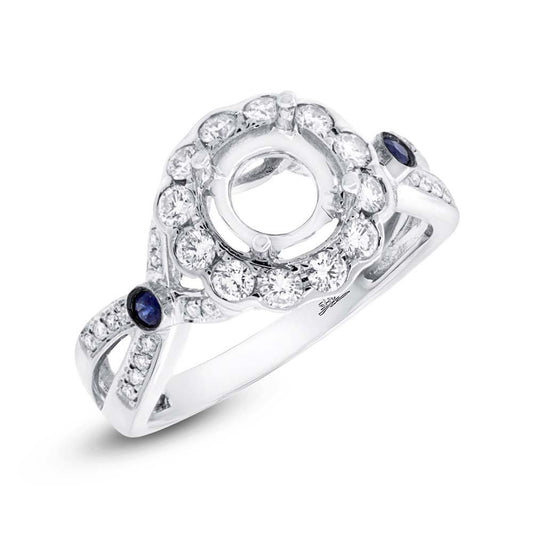 Diamond & 0.15ct Blue Sapphire 14k White Gold Semi-mount Ring - 0.53ct