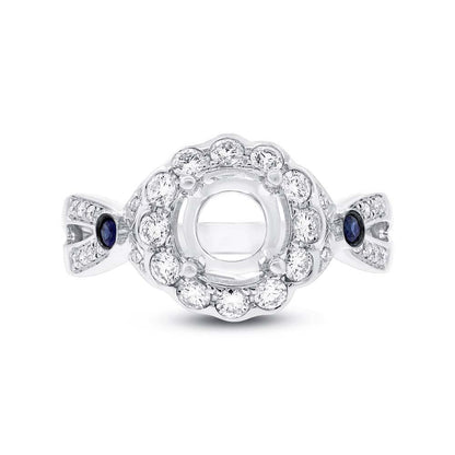 Diamond & 0.15ct Blue Sapphire 14k White Gold Semi-mount Ring - 0.53ct
