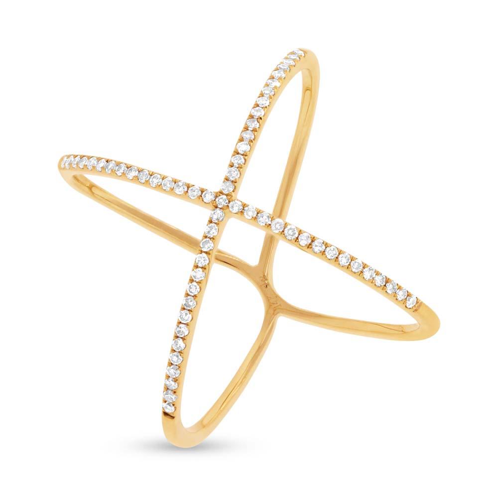 14k Yellow Gold Diamond Lady's ''X'' Ring Size 7.5 - 0.18ct