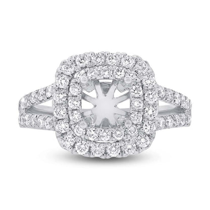 14k White Gold Diamond Semi-mount Ring for 5x5mm Center - 0.93ct