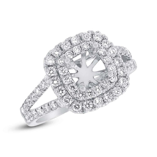 14k White Gold Diamond Semi-mount Ring for 5x5mm Center - 0.93ct