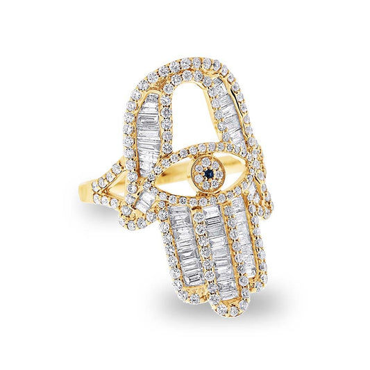 14k Yellow Gold Diamond Hamsa Ring