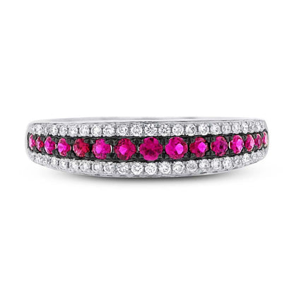 Diamond & 0.39ct Ruby 14k White Gold Ring - 0.21ct