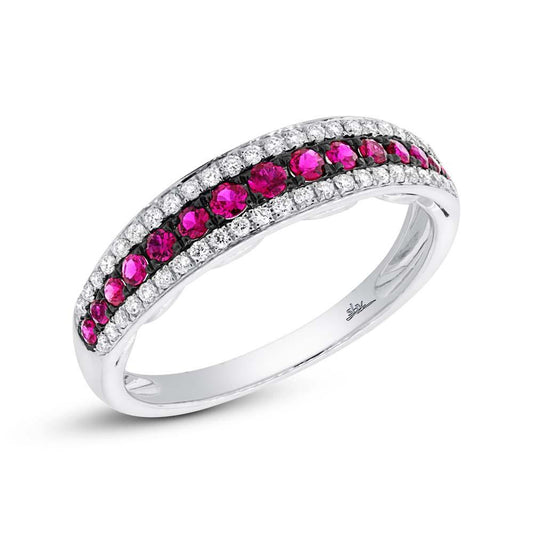 Diamond & 0.39ct Ruby 14k White Gold Ring - 0.21ct