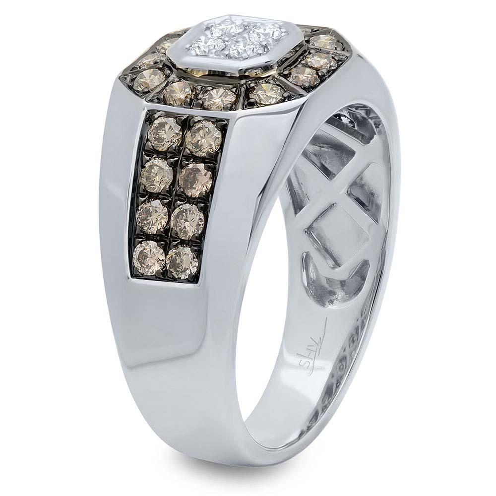 14k White Gold White & Champagne Diamond Men's Ring - 1.18ct