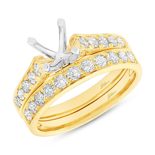 14k Yellow Gold Diamond Semi-mount Ring 2-pc for 0.75ct Center - 0.76ct