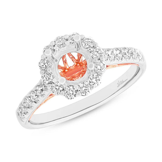 18k Two-tone Rose Gold Diamond Semi-mount Ring for 0.75ct Center - 0.58ct
