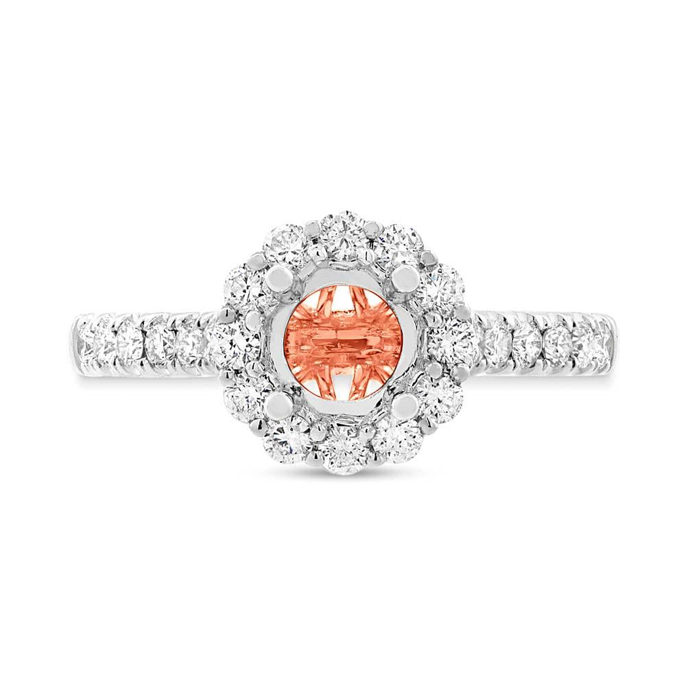 18k Two-tone Rose Gold Diamond Semi-mount Ring for 0.75ct Center - 0.58ct