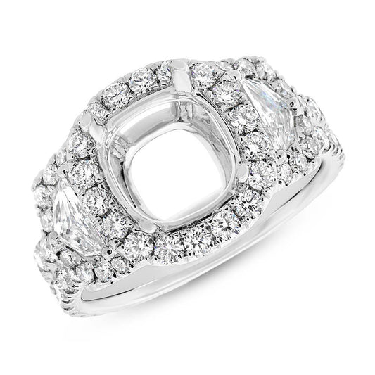 18k White Gold Diamond Semi-mount Ring for 9x9mm Center - 2.30ct