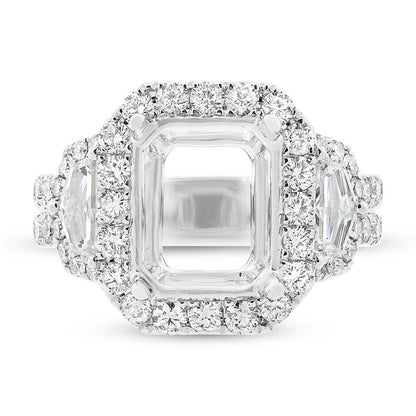 18k White Gold Diamond Semi-mount Ring for 11x9mm Center - 2.30ct
