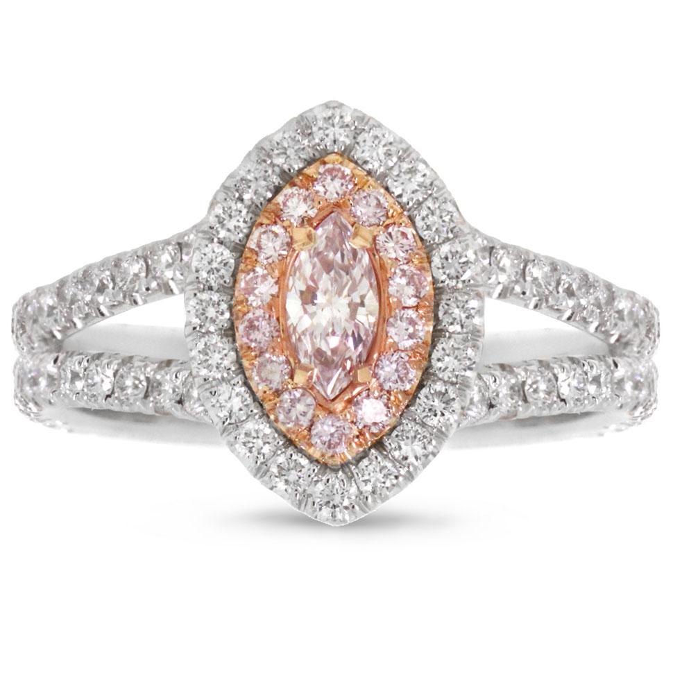 18k Two-tone Rose Gold GIA Certified Marquise Shape Natural Pink Diamond Ring - 1.03ct