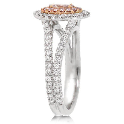 18k Two-tone Rose Gold GIA Certified Marquise Shape Natural Pink Diamond Ring - 1.03ct