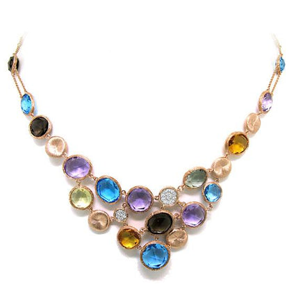 Diamond & 38.18ct Multicolor Stone 14k Rose Gold Necklace - 0.17ct