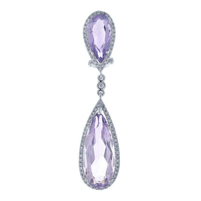 Diamond & 18.81ct Amethyst 14k White Gold Earring - 0.90ct