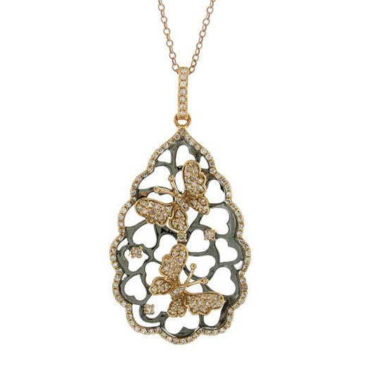 14k Unique Two-tone Black Rhodium Gold Diamond Butterfly Pendant - 0.60ct V0197