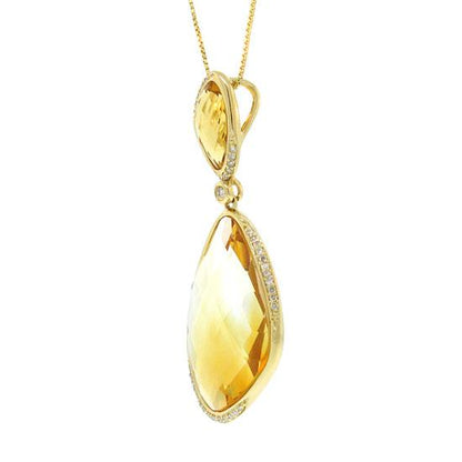 Diamond & 23.70ct Citrine 14k Yellow Gold Pendant - 0.18ct