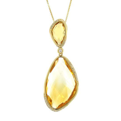 Diamond & 23.70ct Citrine 14k Yellow Gold Pendant - 0.18ct