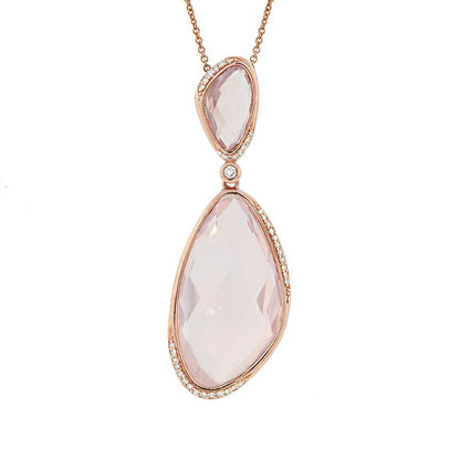 Diamond & 24.31ct Rose Quartz 14k Rose Gold Pendant - 0.18ct