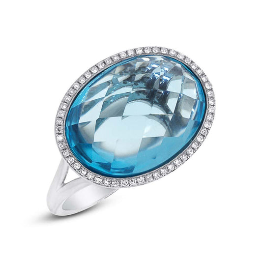 Diamond & 12.39ct Blue Topaz 14k White Gold Ring - 0.17ct