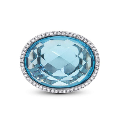Diamond & 12.39ct Blue Topaz 14k White Gold Ring - 0.17ct