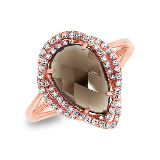 Diamond & 2.97ct Smokey Topaz 14k Rose Gold Ring - 0.26ct