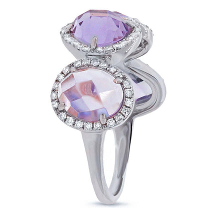 Diamond & 3.47ct Amethyst 14k White Gold Ring - 0.27ct