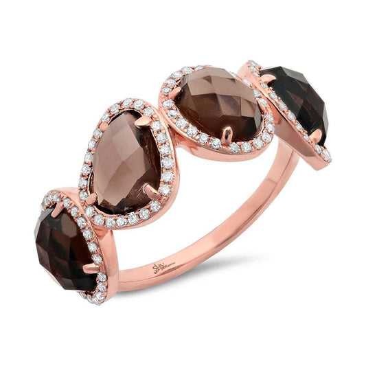Diamond & 3.43ct Smokey Topaz 14k Rose Gold Ring - 0.27ct