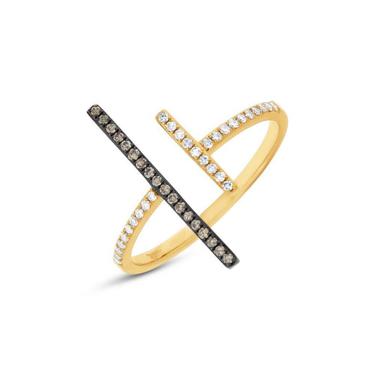 14k Yellow Gold White & Champagne Diamond Ring - 0.19ct