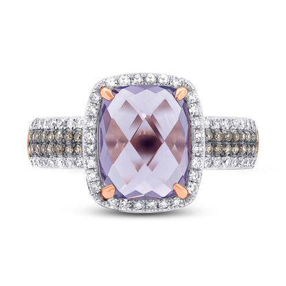 White & Champagne Diamond & 3.21ct Amethyst Rose Gold Ring - 0.45ct