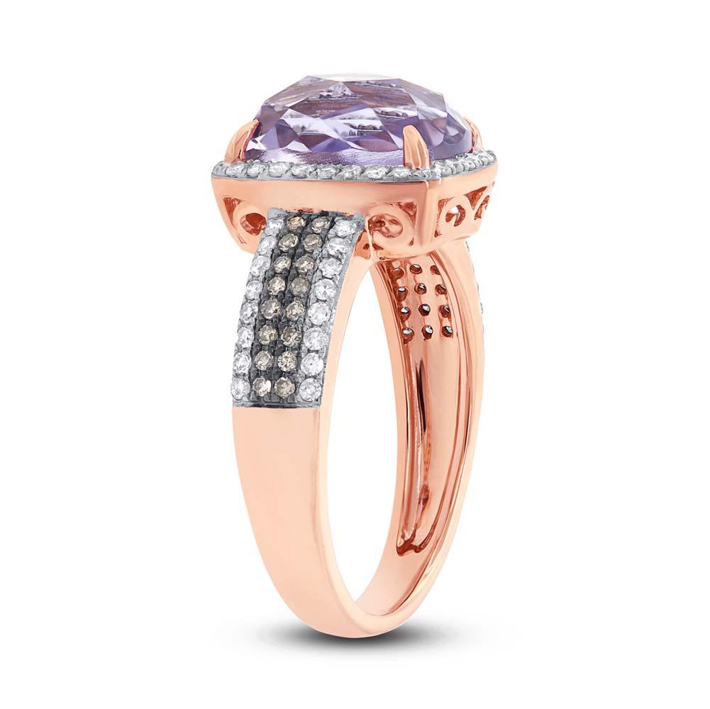 White & Champagne Diamond & 3.21ct Amethyst Rose Gold Ring - 0.45ct