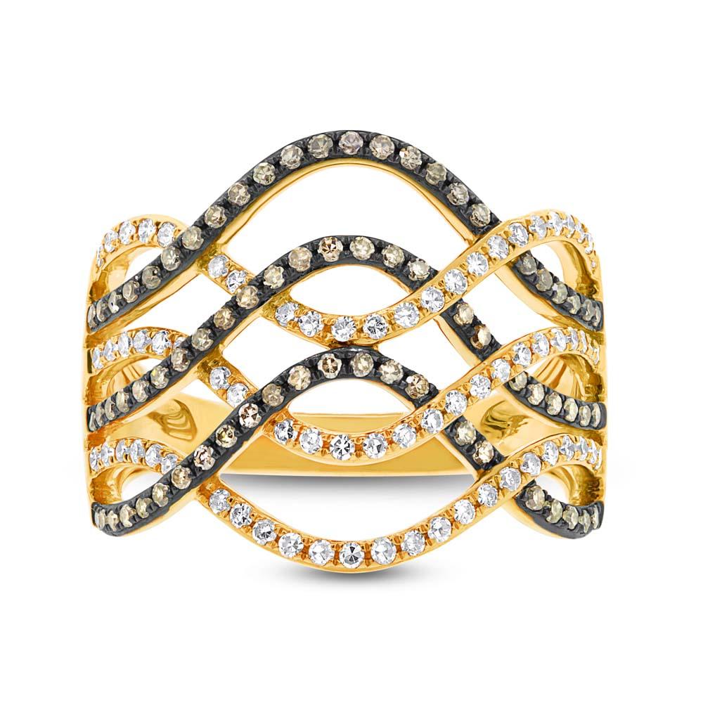 14k Yellow Gold White & Champagne Diamond Lady's Ring - 0.59ct