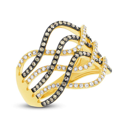 14k Yellow Gold White & Champagne Diamond Lady's Ring - 0.59ct