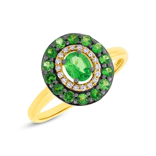 Diamond & 0.84ct Green Garnet 14k Yellow Gold Ring - 0.08ct