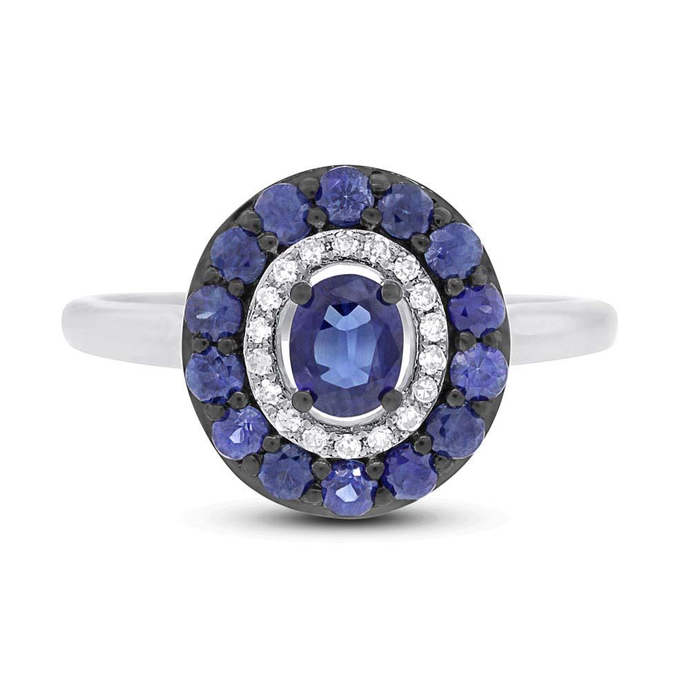 Diamond & 0.84ct Blue Sapphire 14k White Gold Ring - 0.08ct