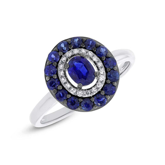 Diamond & 0.84ct Blue Sapphire 14k White Gold Ring - 0.08ct