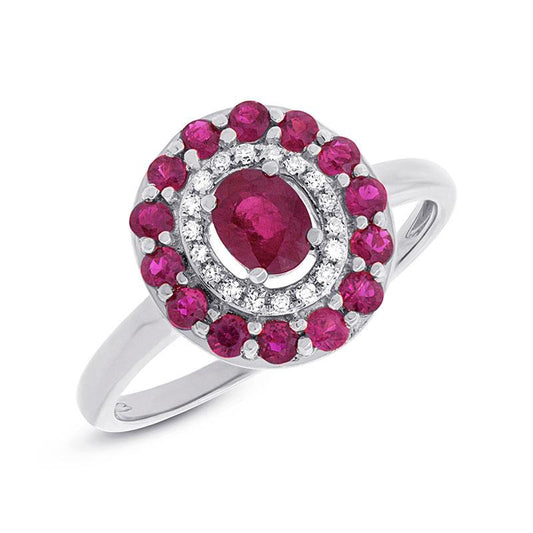 Diamond & 0.99ct Ruby 14k White Gold Ring - 0.08ct