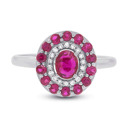 Diamond & 0.99ct Ruby 14k White Gold Ring - 0.08ct