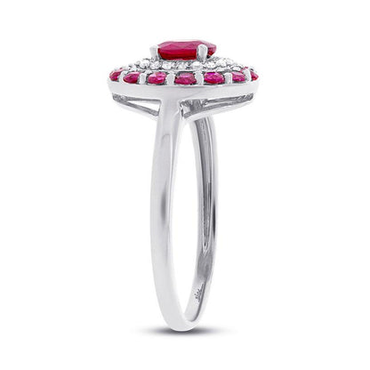 Diamond & 0.99ct Ruby 14k White Gold Ring - 0.08ct