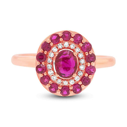 Diamond & 0.99ct Ruby 14k Rose Gold Ring - 0.08ct
