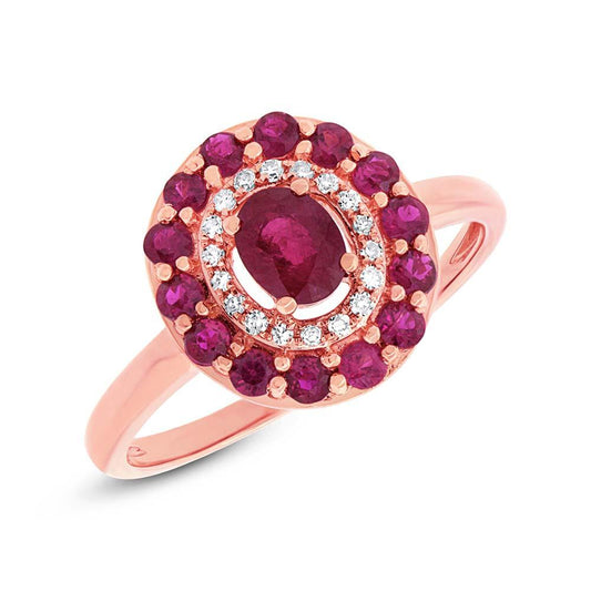 Diamond & 0.99ct Ruby 14k Rose Gold Ring - 0.08ct