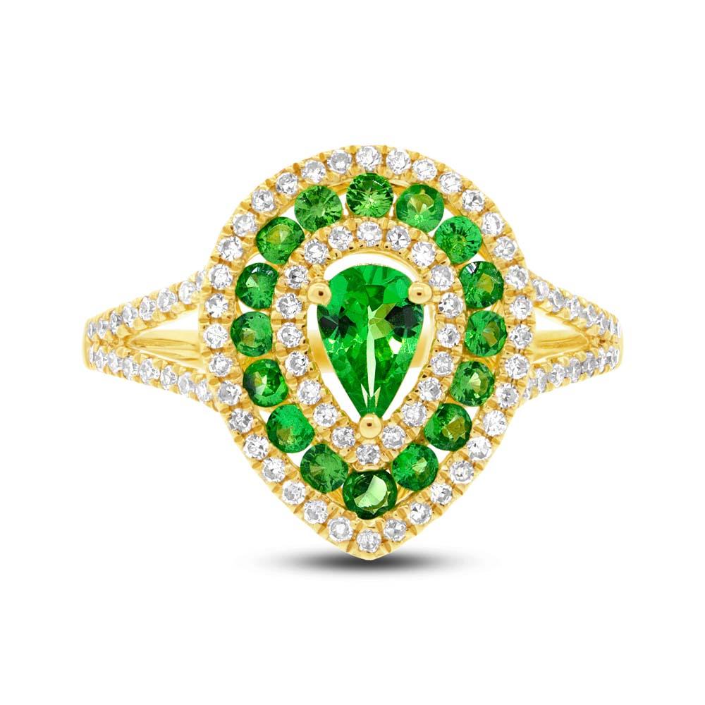 Diamond & 0.81ct Green Garnet 14k Yellow Gold Ring - 0.37ct