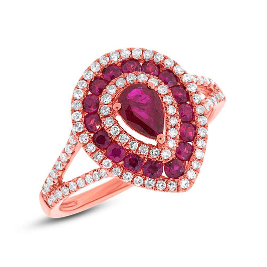 Diamond & 0.98ct Ruby 14k Rose Gold Ring - 0.37ct