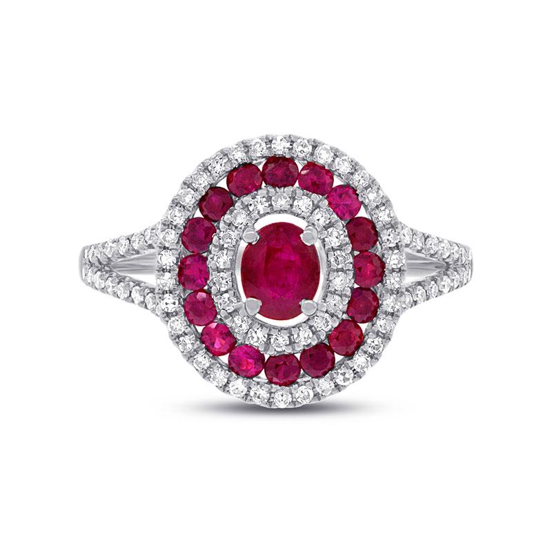 Diamond & 1.00ct Ruby 14k White Gold Ring - 0.35ct