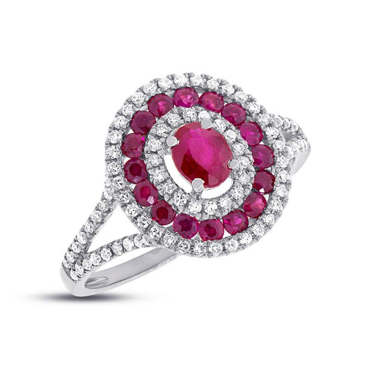 Diamond & 1.00ct Ruby 14k White Gold Ring - 0.35ct