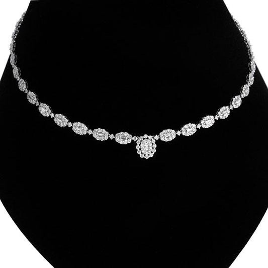 18k Classy  White Gold Diamond Necklace - 10.12ct V0084