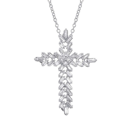 18k White Gold Diamond Baguette Cross Pendant - 0.50ct