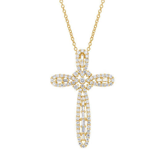 18k Yellow Gold Diamond Cross Pendant - 1.17ct